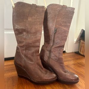 Frye Paige wedge genuine leather boots with platform heel brown women’s size 9.5